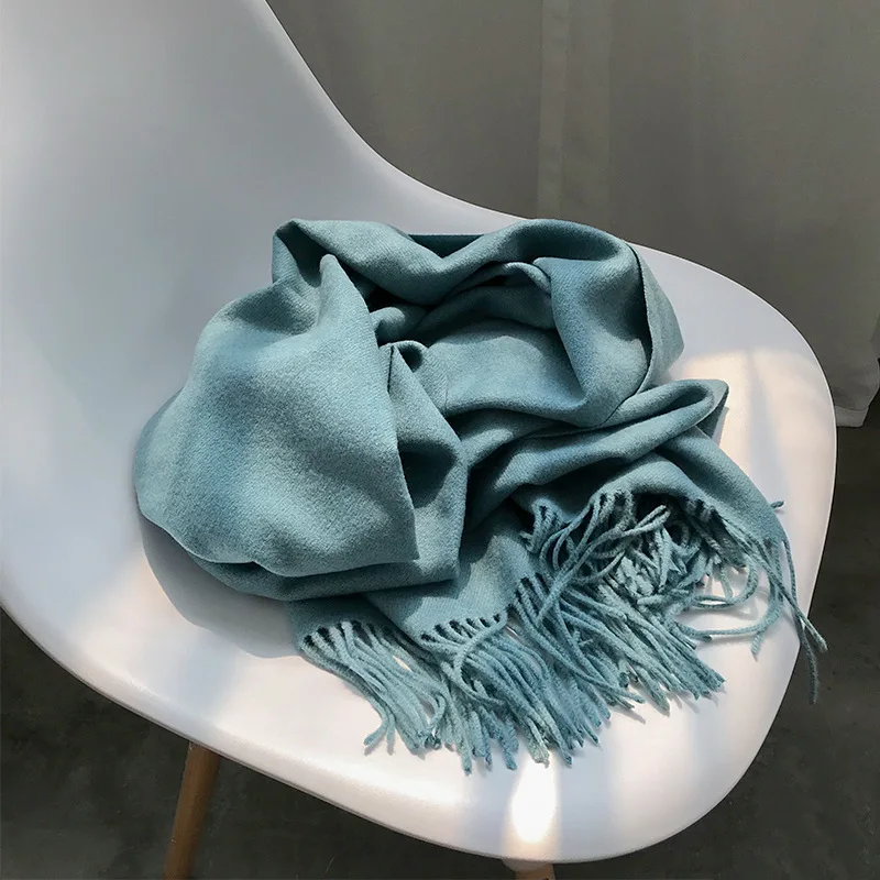 CamKemsey корейский сплошной кисточкой Имитация кашемира шарф для женщин осень зима толстые теплые пашмины Шарфы для женский длинный шаль