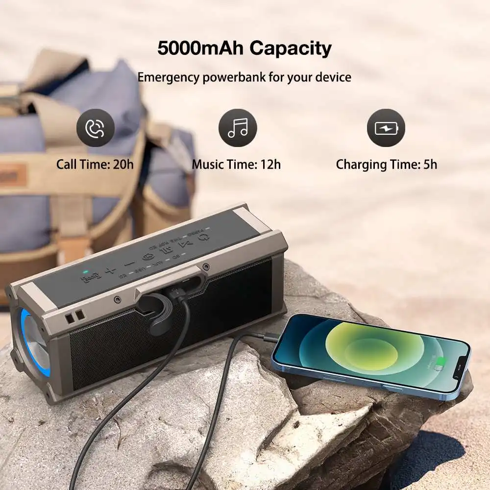 Фото BlitzWolf BW-WA3 100 Вт Мощные bluetooth-совместимые динамики 5000 мАч IPX5 Водонепроницаемая беспроводная колонка TWS Двойная диафрагма Глубокие басы Наружные переносные колонки №3