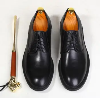 

Fashion black Men's New lace-up Dress Shoes Genuine Leather round-toe Oxfords Shoes Business Office low heel shoes