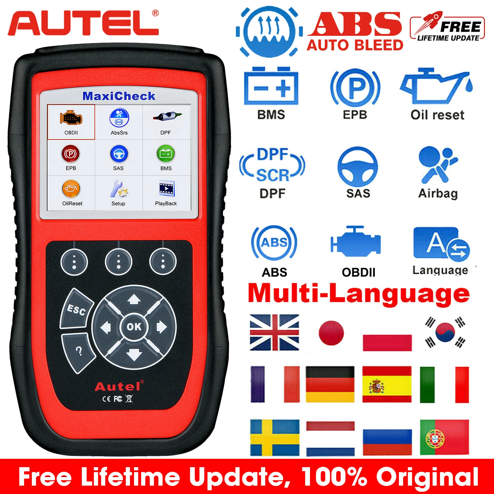 Autel Maxicheck Pro OBD2 Diagnostic Tool Car Code Scanner Airbag SRS EPB ABS DPF 