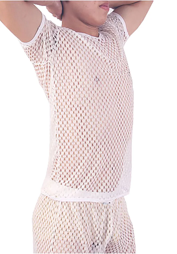 Мужские модные сексуальные сетчатые с выемкой рубашки с коротким рукавом прозрачный дышащий жилет удобное потное нижнее белье