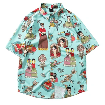 

Male Hawaiian Beach Shirts Summer Men Short Sleeve Printing Loose Vacation Shirts Character Printing Bohemian Shirt