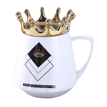 

Daily Pure White Ceramic Coffee Cup with Crown Cover Tea Coffee Mug with Handle Household LBShipping