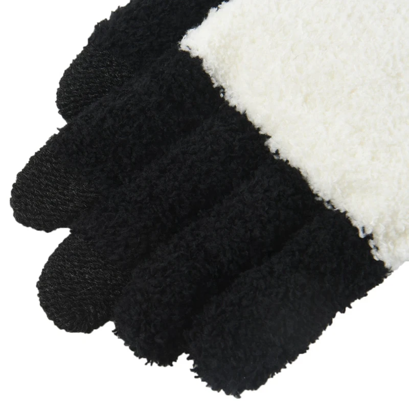 Женские зимние перчатки для сенсорного экрана с милой пандой, черные, белые
