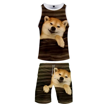 

2019 Shiba Inu two piece set tank top and shorts Harajuku women Shiba Inu tank top streetwear harajuku Sleeveless Plus Size