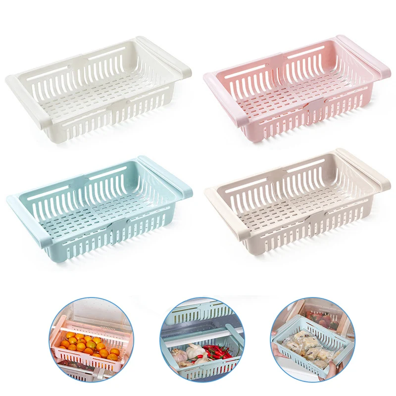 

2/4pcs Kitchen Organizer Refrigerator Organizer Stretchable Fridge Storage Basket Drawers Fresh Spacer Layer Storage Rack Cocina