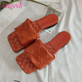

Cross Woven Big Braid Leather Flat Slippers Women Casual Beach Shoes Ladies Mules Shoes Braided Designer Slides Women Sandals