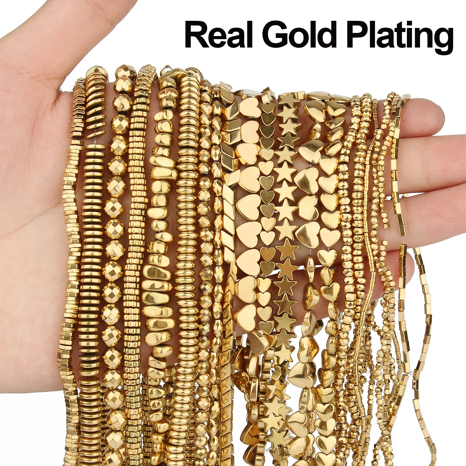 

Color Retention Gold Plated Natural Stone Hematite Beads Geometry Square Spacer Beads For Jewelry Making DIY Bracelets Necklaces