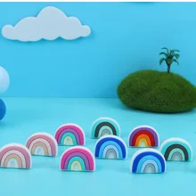 

Sunrony 50Pcs Mini Rainbow Cartoon Silicone Beads Food Grade Pendants DIY Pacifier Chain Necklace Accessories Baby Molar Toys