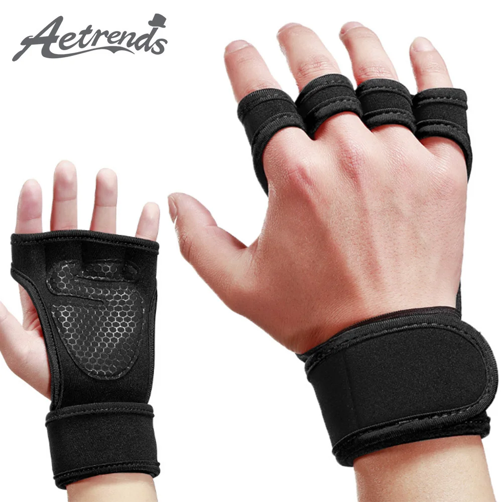 [AETRENDS] Ventilated Weight Lifting Gloves with Built-In Wrist Wraps Full Palm Protection Extra Grip Great for Pull Ups O-0044 |