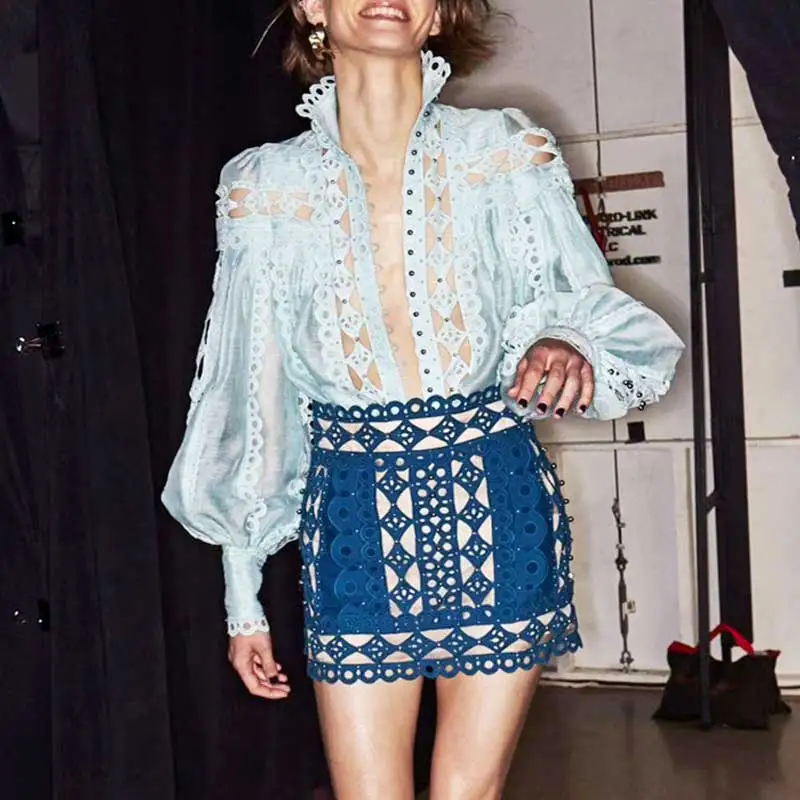 Богемный Вдохновленный модный Подиум женская блузка Ретро осенний Топ с длинным рукавом Шипованная блузка с перфорацией шикарная Бохо блузка blusas