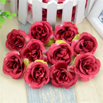 

50pcs Artificial Red Rose Silk Flower Heads For Wedding Home Decoration DIY Headmade Scrapbooking Wreath Cheap fake flowers