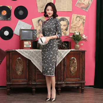 

Sexy Slim Qipao Mandarin Collar Chinese Women Cheongsam Half Sleeve Vintage Button Print vestidos Sexy Qipao Plus Size 3XL 4XL