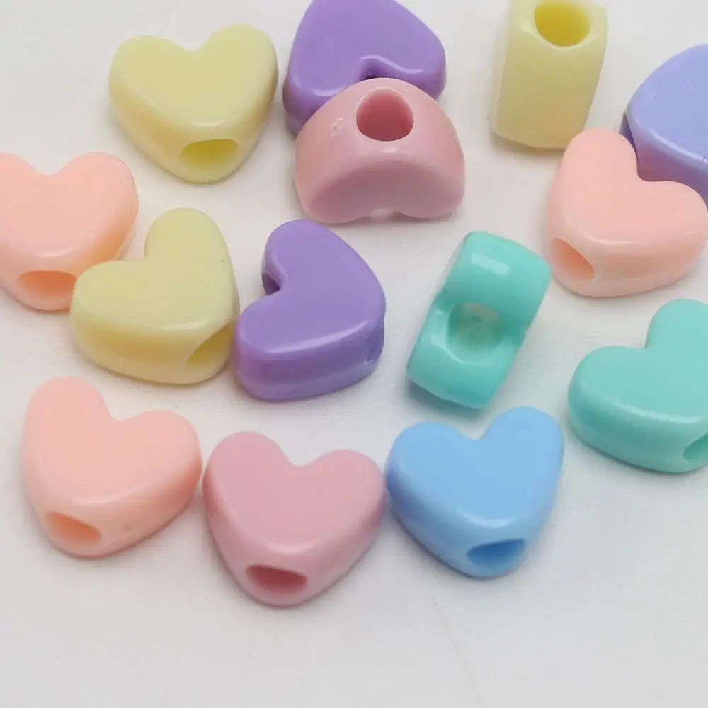 100 Mixed Color Acrylic Heart Pony Beads 11X9mm for Kids Craft Kandi Bracelet