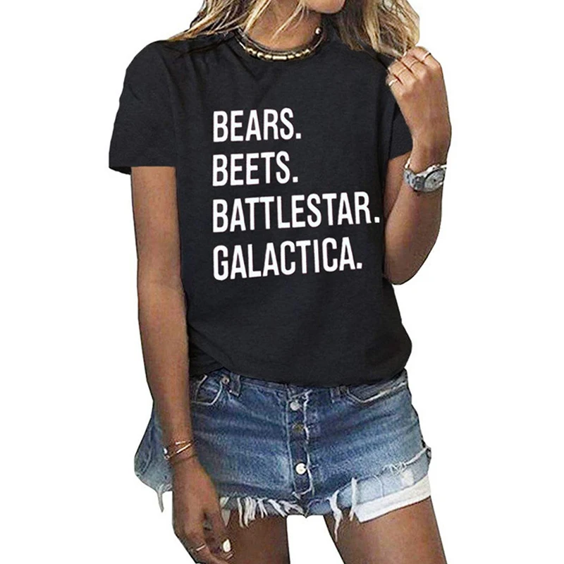 Женская футболка с надписью Beets Battlestar Galactica модная летняя хлопковая коротким