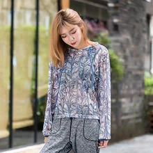 Весенняя и Летняя женская спортивная блузка с капюшоном и принтом для йоги, дышащий пуловер с капюшоном для фитнеса и бега