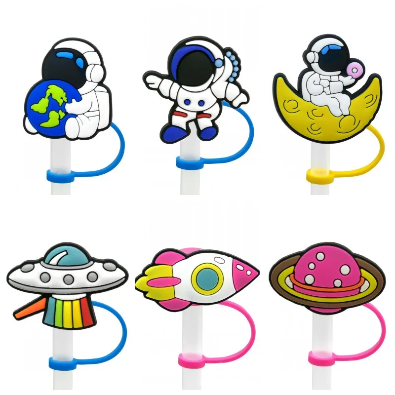 

1PCS PVC new straw toppers Space astronaut series straw tip protector Reusable Airtight Dust Cap Splash Proof Drinking Straw cap