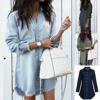 

Autumn new European and American foreign trade women's eBay cross-border explosion models fashion tassel denim shirt women