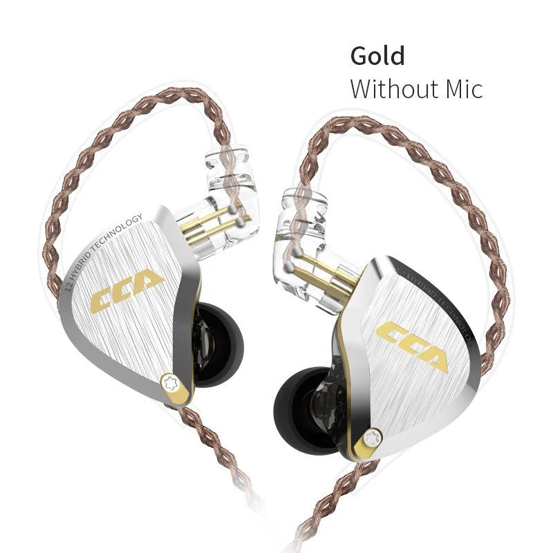 CCA C12 наушники гибридная технология 12 единиц в ухо шумоподавление HiFi наушники - Цвет: Gold no mic