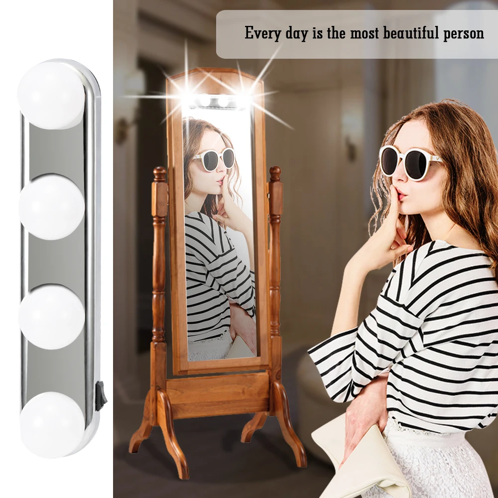 Make Up Light Vanity Lighting Cordless Professional Super Bright with 4 LED Bulbs Portable Cosmetic Mirror Desk Lamp Lights Kit | Лампы и