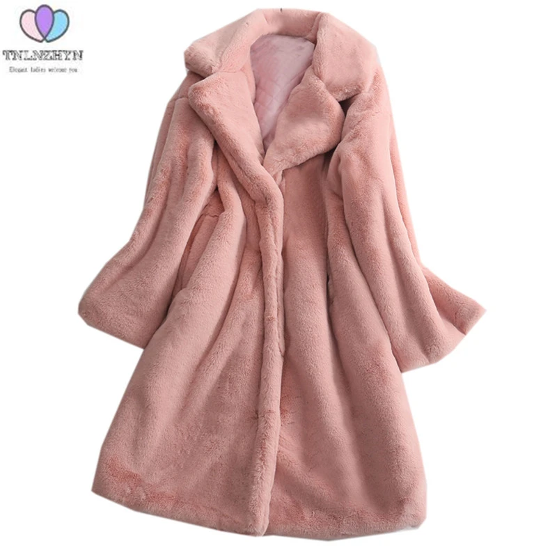

Rex Rabbit Faux Fur Coat Women 2019 New Winter Thicken Warm Female Luxury Overcoat Plus Size Furry Woman Long Fur Coats Parka