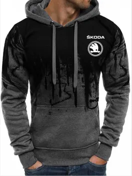 

free shipping High-quality new Hoodies Men skoda Car Logo Print Casual HipHop Gradient color Hooded Mens Fleece Sweatshirts Man
