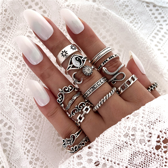 Ring Set 19Pcs for Women Vintage Adjustable For Girls Pearl Punk Snake 2021  New Trendy Fashion Jewellery
