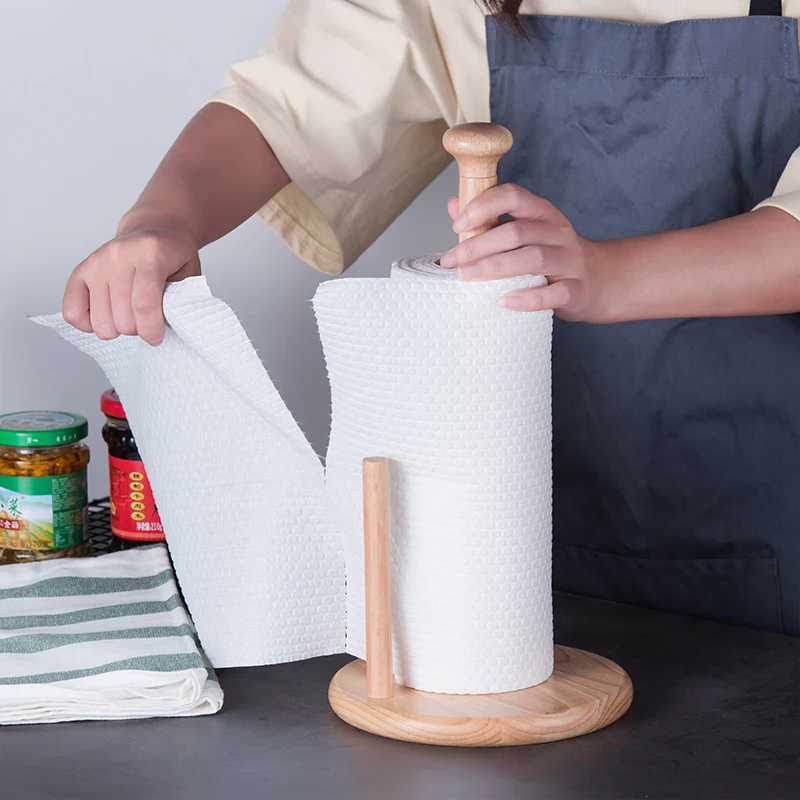 

Kitchen paper towel holder wooden oil-absorbing paper base creative free punching paper shelf vertical plastic wrap WF808254