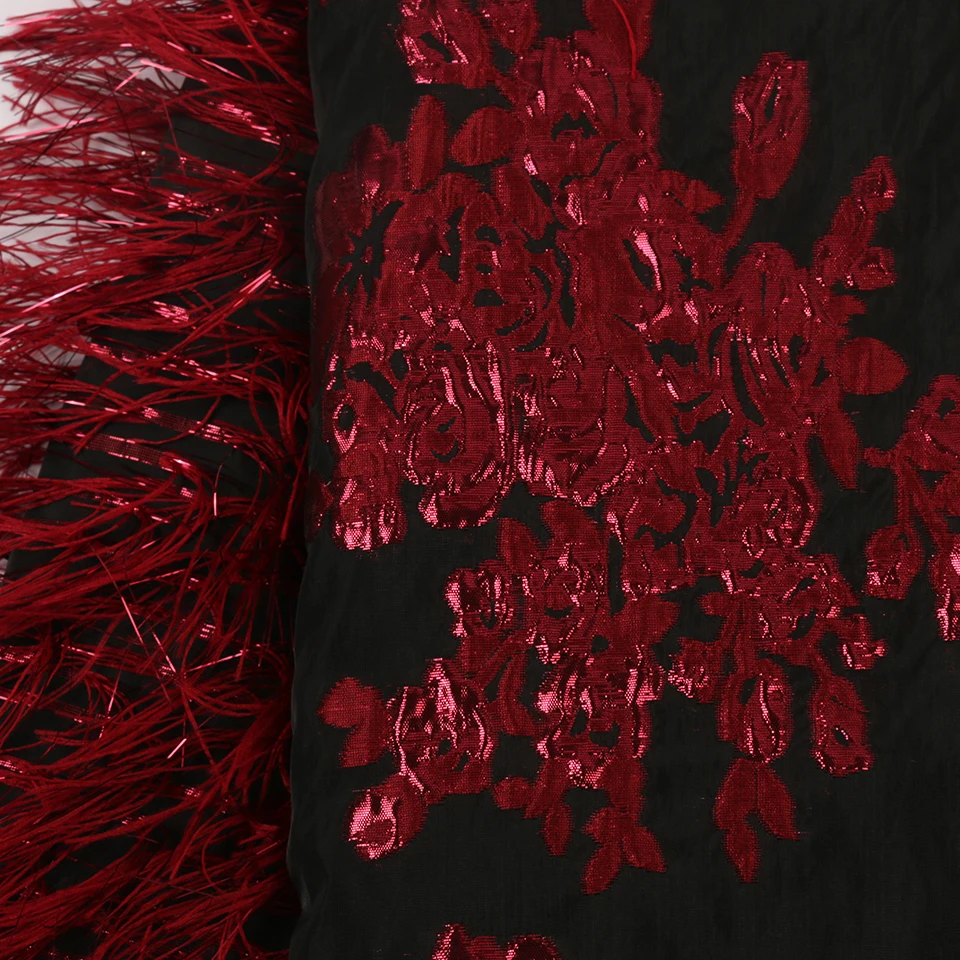 2020 Latest New Arrivals Africa Nigerian French Ankara Jacquard Brocade Tulle Mesh Brode Lace Fabric with Feather for Wedding