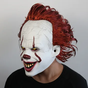 

Red Clown IT Halloween mask mascara face latex masks Horror Smiley Joker Jinx Stephen Kings Scary mask Pennywise neon glow LED