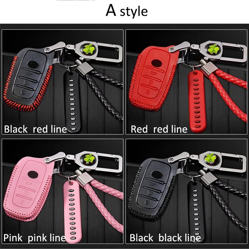 

Car Key Cover For Toyota Camry RAV4 Corolla CHR C-HR Prius Yaris Set Leather Cover Shell Keychain Ring Car Decoration