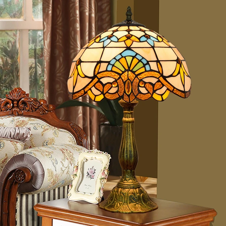 12 inches European retro Baroque decorative table lampTiffany`s stained glass bedroom bedside lamp Restaurant Bar creative light