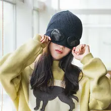 Модные зимние теплые вязаные шапки унисекс для взрослых, ветрозащитные Лыжные шапки со съемными очками, утолщенные спортивные многофункциональные шапки