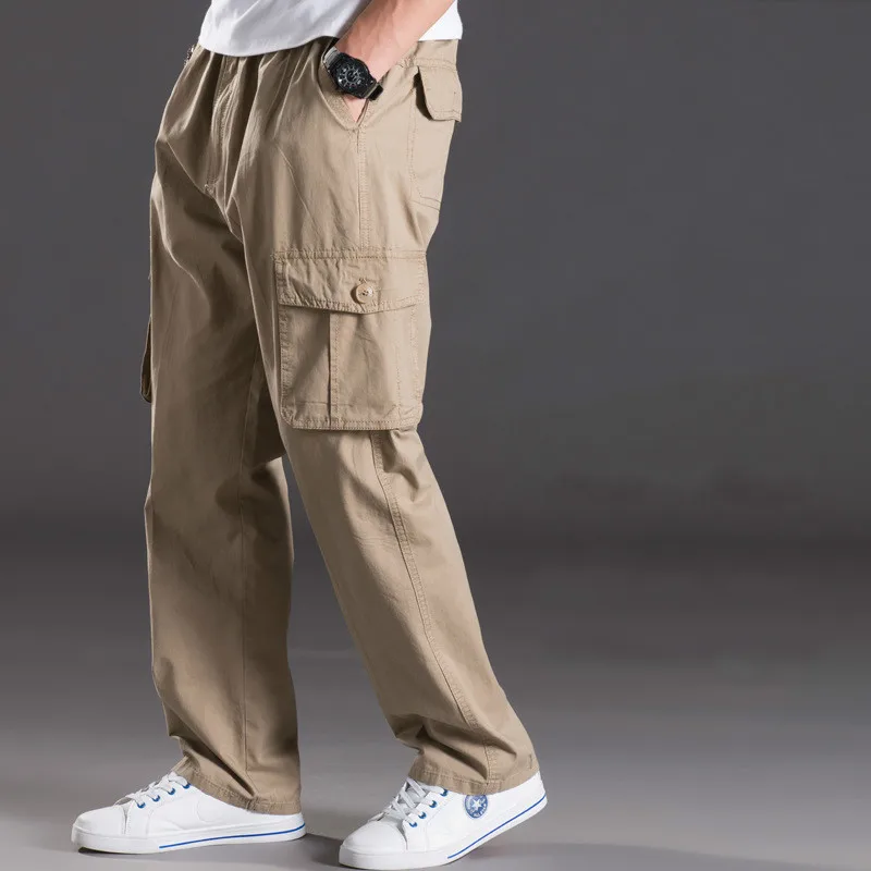 Autumn casual Pants Male Big Size 6XL Multi Pocket Jeans Oversize Pants Overalls Elastic Waist Pants Plus Size Men