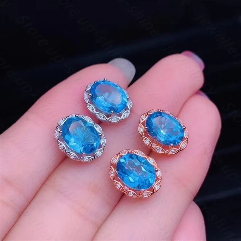 

New natural blue topaz earrings, 925 silver women's earrings, luxurious and elegant design highlights feminine charm