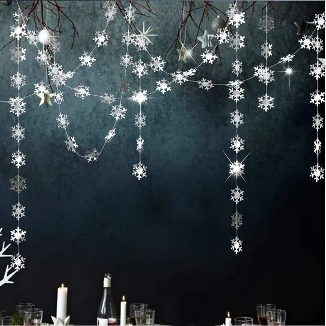 6 Strings Winter Wonderland Birthday Party Gold White Blue Paper Snowflake  Bell Garland Christmas Party Streamers Decorations - AliExpress