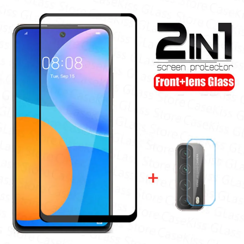 2 в 1 закаленное стекло для Huawei P Smart 2021 2020 2019 Защитная пленка экрана объектива