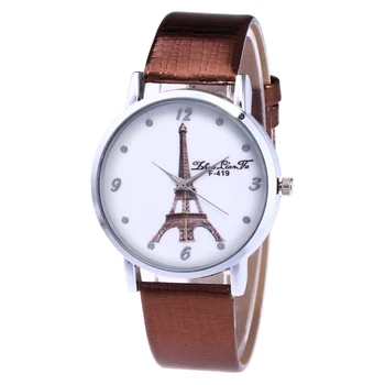 

Casual Watches Eiffels Tower Round Dial Leather Strap Watches Fashion Quartz Watches Men Women Couple Students TY66