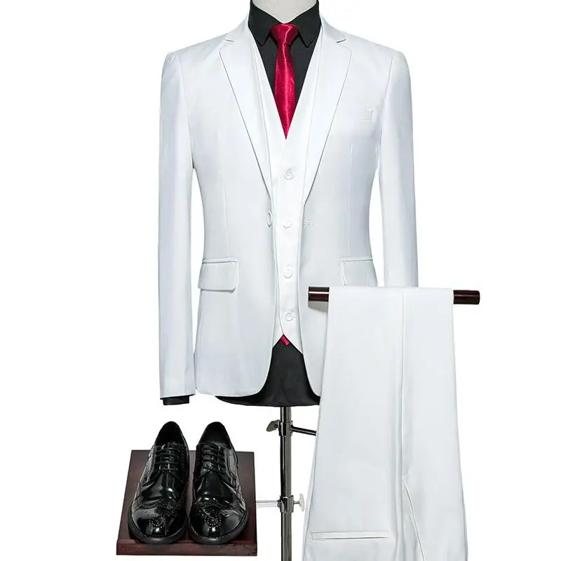 Блейзер+ брюки+ жилет), Классический мужской костюм, приталенный, королевский синий, свадебная одежда для жениха, мужской костюм, черный, нежный мужской костюм, Mariage Homme S-6XL - Цвет: white