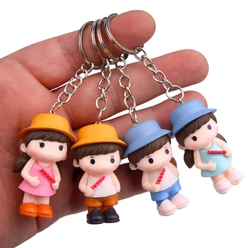 

4pcs/lot Boy and Girl Figure Car Keychain Diy Pvc Keychain Collection Model Toy
