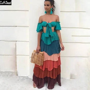 

Cultiseed Women Sexy Strapless Short Top+Long Dress 2pc Dress Set Ladies New Fashion Multi Layer Dress Set Female Sexy Dresses
