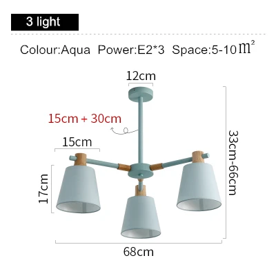 Нордическая E27 люстра, современная деревянная люстра для дома, столовой, гостиной, Подвесная лампа, железные художественные светильники - Цвет абажура: Aqua 3 light