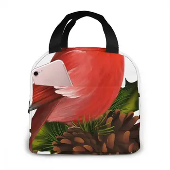 

Red Cardinal Bird Christmas Lunch Food Box Bag Fashion Insulated Thermal Food Picnic Bag for Women kids Men Cooler Tote Bag
