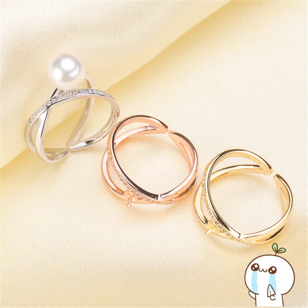 

925 Sterling Silver Pearl Ring Finger Ring Adjustable Resizable Ring Findings and Component Jewelry Parts Fittings Accessories