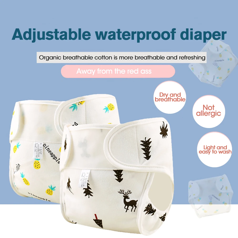 Washable Waterproof Baby Cloth Diapers Pure Cotton Soft Cloth Diaper for Newborn Baby Leakproof Cloth Diaper Cover Inserts