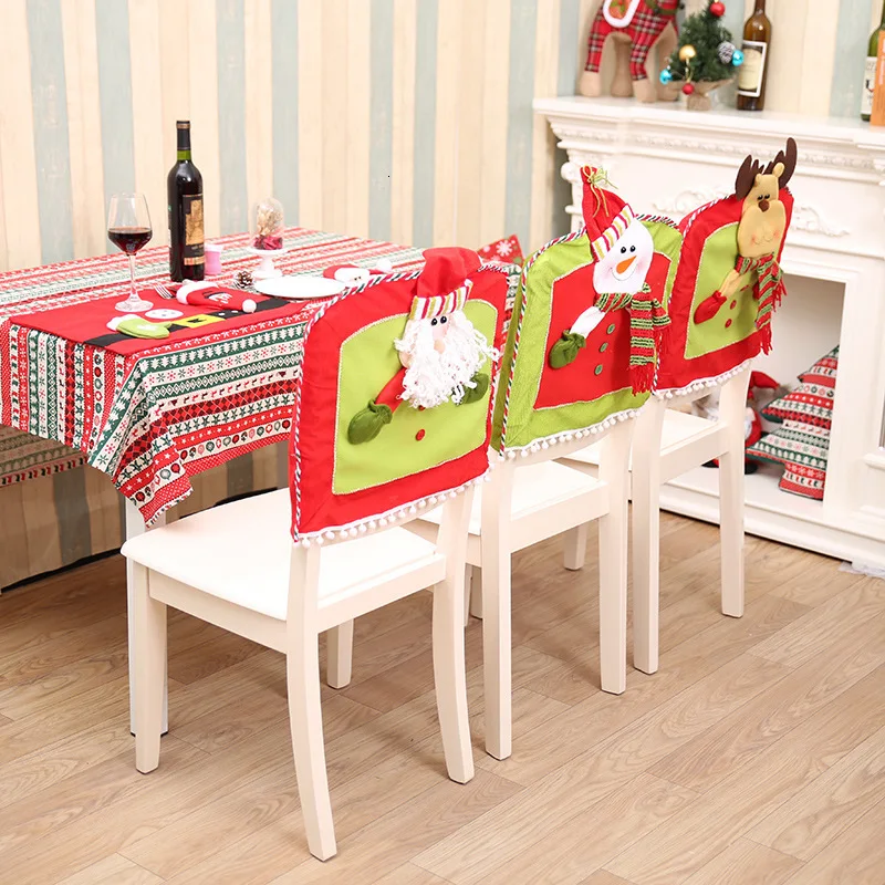 

Xmas Christmas Chair Back Cover Santa Claus Mrs. Claus Red Hat Christmas Decoration for Home Dinner New Year Decor decoracion