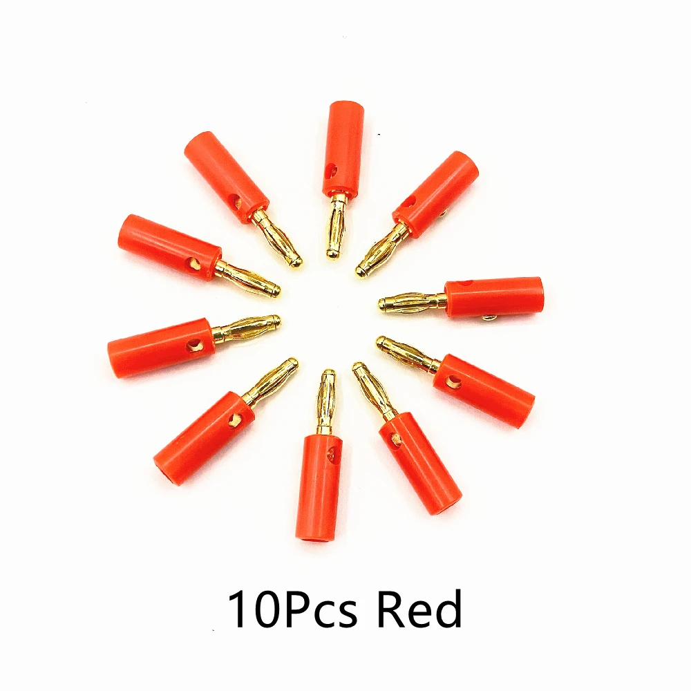 10pcs Banana Plugs Audio Speaker Screw Gold Plate 4mm Black Red