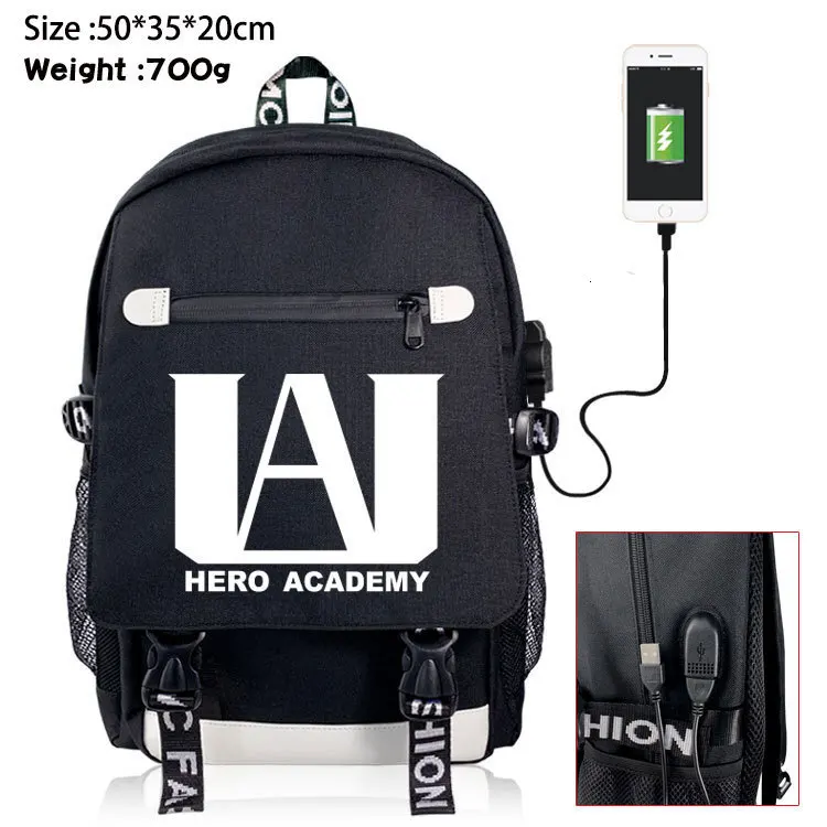 Рюкзак из парусины для косплея My Hero academic USB Port teendage дорожный рюкзак ноутбука