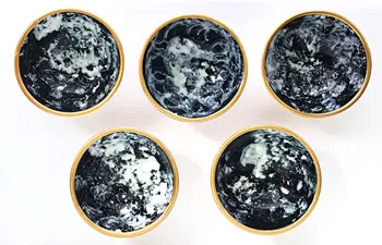 

Ceramic Kitchen Bowl Marble Patterned Black Tile Bowl Home Decoration Handmade Sauce Snack Bowl Decoration Bowl 5 Pieces