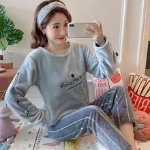 Осень-зима, мультяшная бархатная Коралловая флисовая женская пижама, женская пижама, набор, ночная рубашка, плюс бархат, утолщенная женская пижама